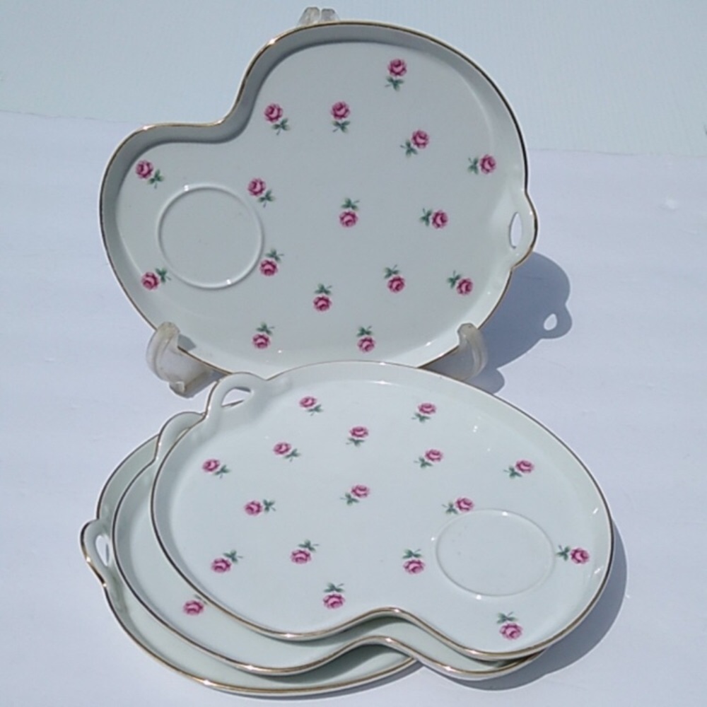 VTG 1950 Noritake Snack Luncheon Plates Pink Roses